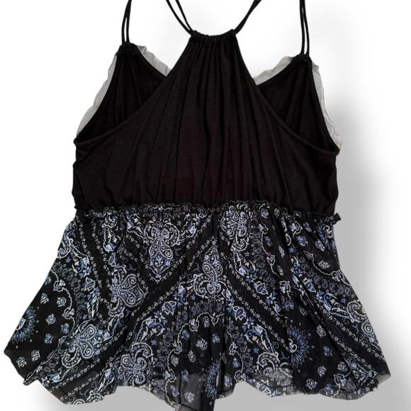 American Rag Cie Tank Top Black Pixie Mesh Hem Paisley Boho Festival Vibes M - Picture 6 of 11